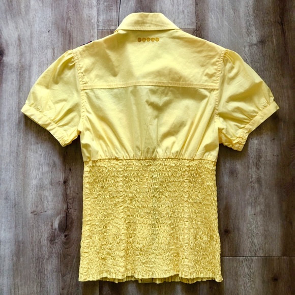 Coogi, Vintage Y2K, Womens Snap Up, Fitted Shirt, Elastic Waist Yellow Size S - Picture 4 of 16